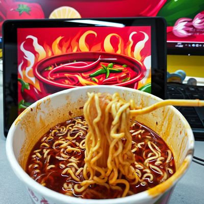 203 грамма баррелей мгновенных лапши с вкусом горячей кастрюли и растительными ингредиентами